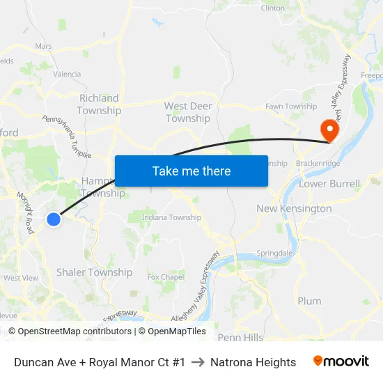 Duncan Ave + Royal Manor Ct #1 to Natrona Heights map