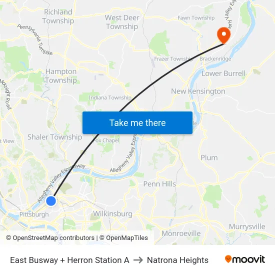 East Busway + Herron Station A to Natrona Heights map