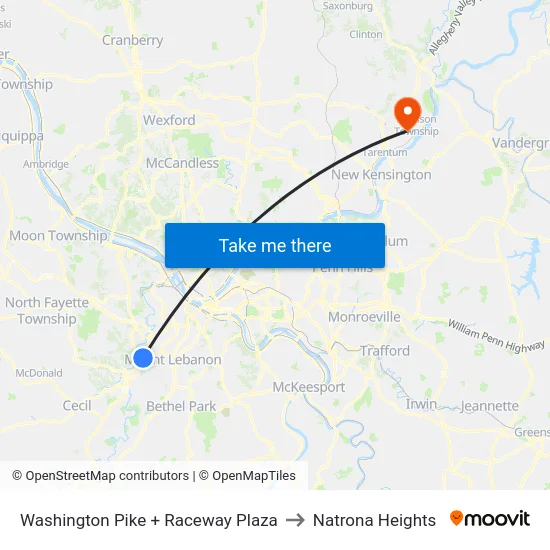 Washington Pike + Raceway Plaza to Natrona Heights map