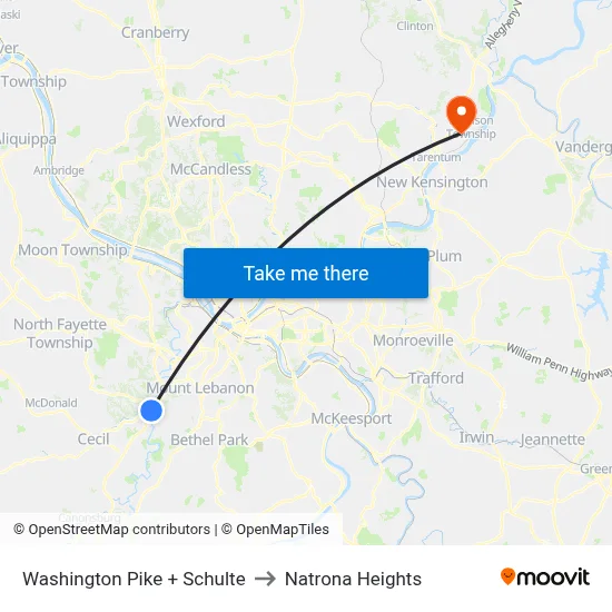 Washington Pike + Schulte to Natrona Heights map