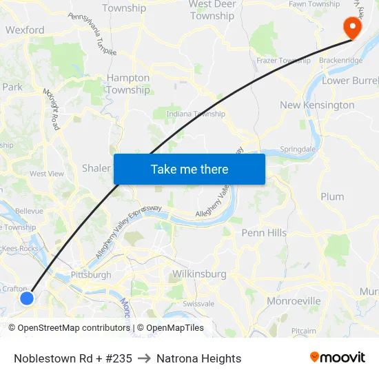 Noblestown Rd + #235 to Natrona Heights map