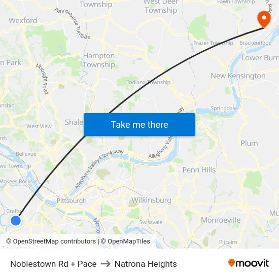 Noblestown Rd + Pace to Natrona Heights map