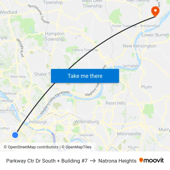 Parkway Ctr Dr South + Building #7 to Natrona Heights map