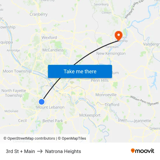 3rd St + Main to Natrona Heights map
