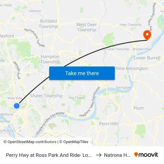 Perry Hwy at Ross Park And Ride- Lower Lot Shelter to Natrona Heights map