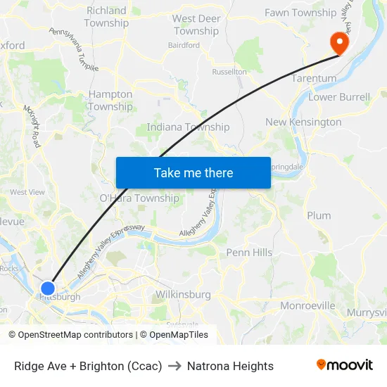 Ridge Ave + Brighton (Ccac) to Natrona Heights map