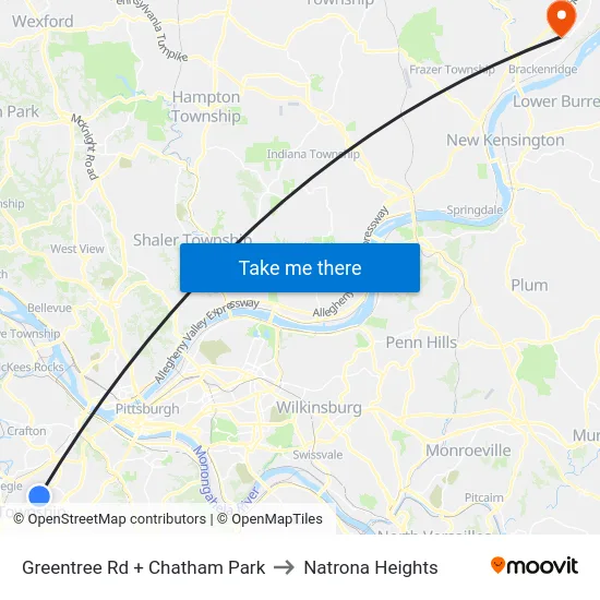 Greentree Rd + Chatham Park to Natrona Heights map