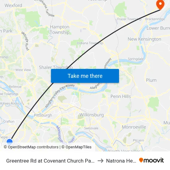 Greentree Rd at Covenant Church Park And Ride to Natrona Heights map