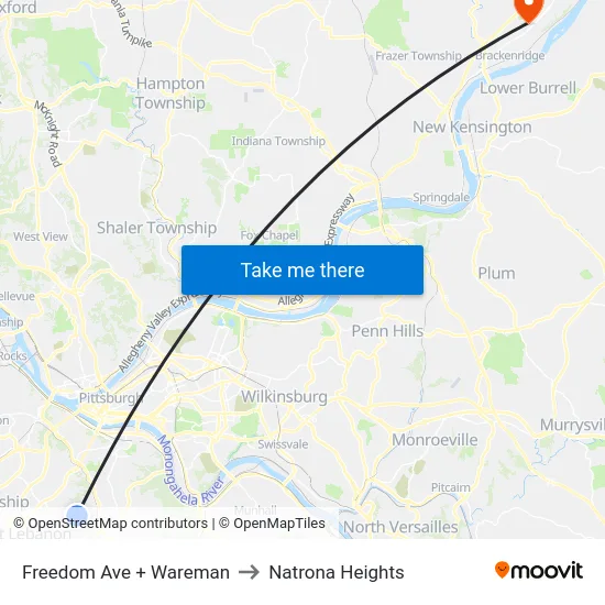 Freedom Ave + Wareman to Natrona Heights map