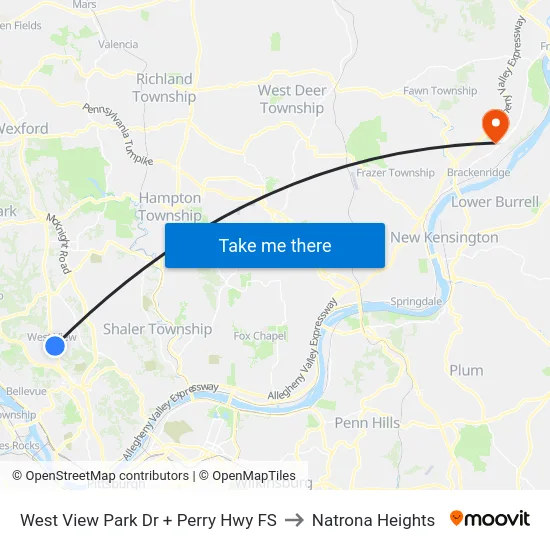 West View Park Dr + Perry Hwy FS to Natrona Heights map