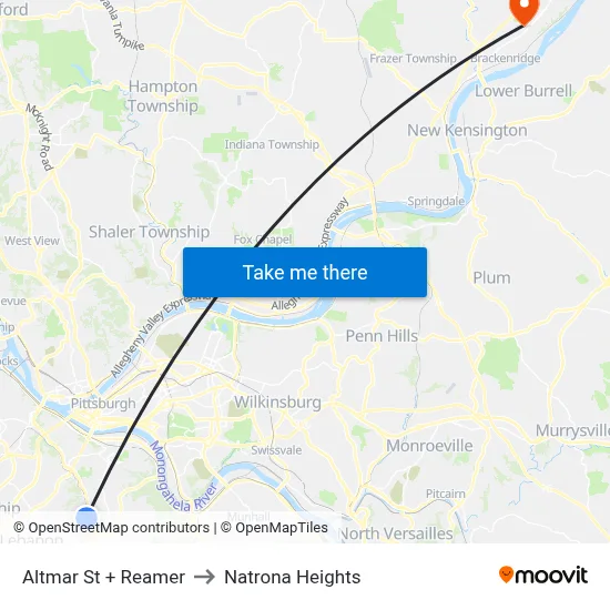 Altmar St + Reamer to Natrona Heights map