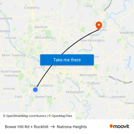 Bower Hill Rd + Rockhill to Natrona Heights map