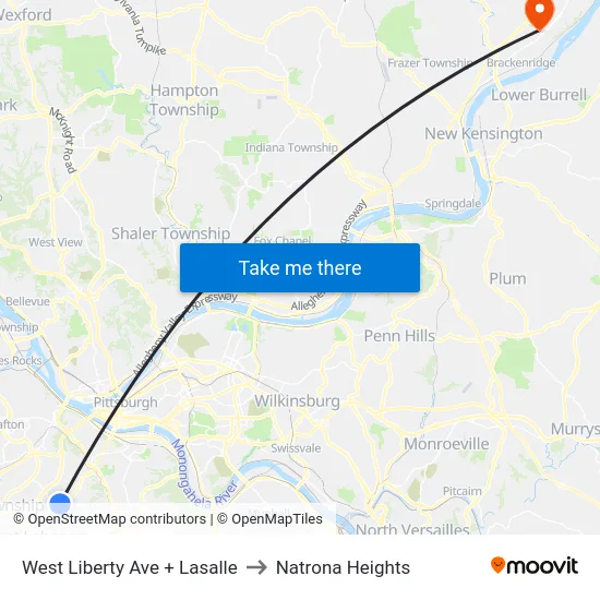 West Liberty Ave + Lasalle to Natrona Heights map