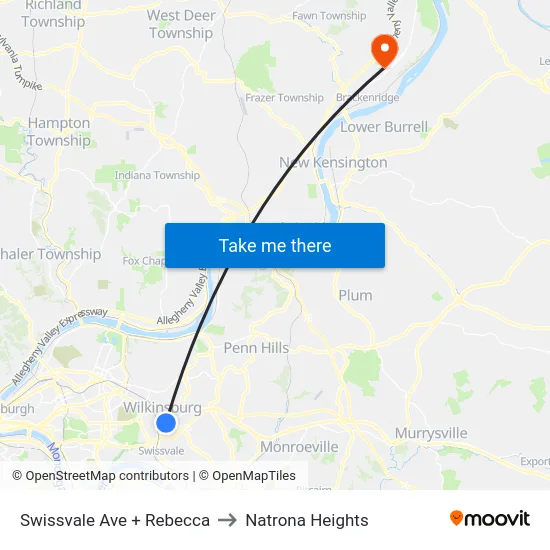 Swissvale Ave + Rebecca to Natrona Heights map
