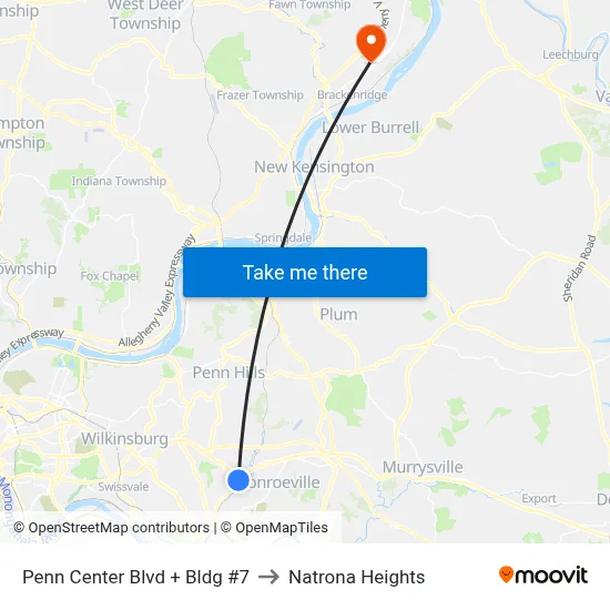 Penn Center Blvd + Bldg #7 to Natrona Heights map