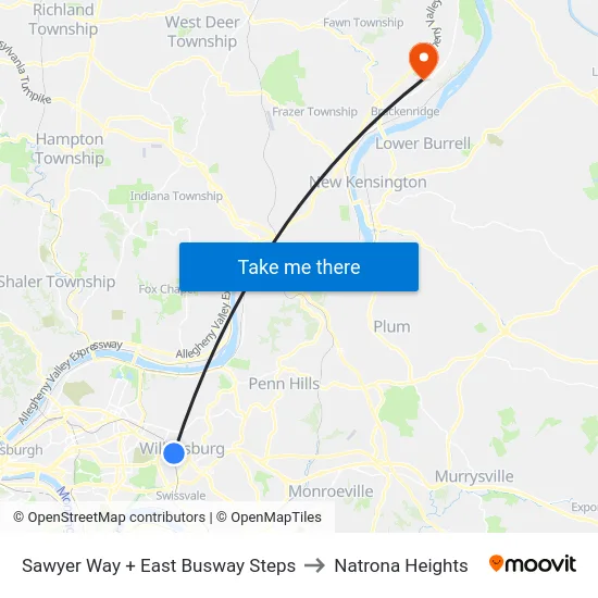 Sawyer Way + East Busway Steps to Natrona Heights map