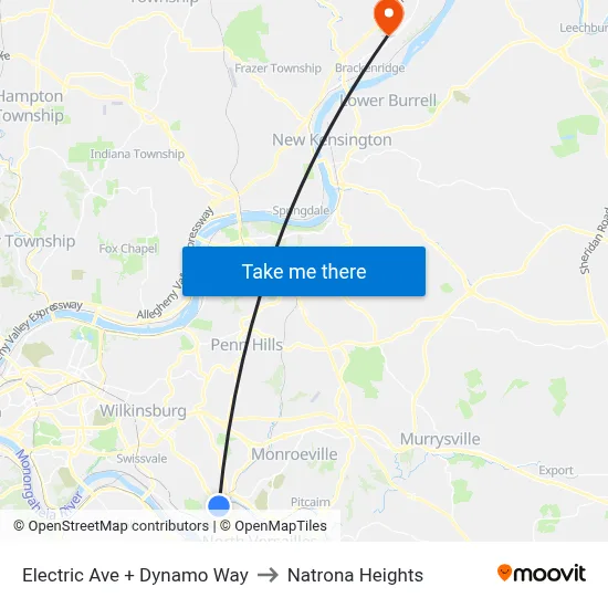 Electric Ave + Dynamo Way to Natrona Heights map