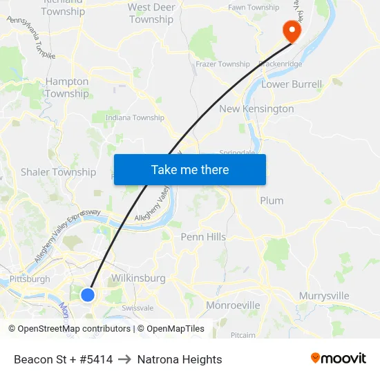 Beacon St + #5414 to Natrona Heights map