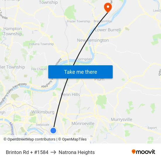 Brinton Rd + #1584 to Natrona Heights map