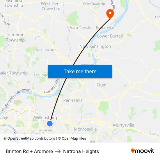 Brinton Rd + Ardmore to Natrona Heights map