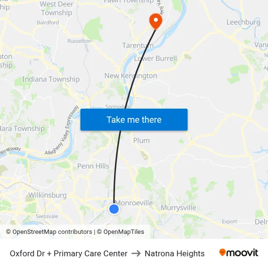 Oxford Dr + Primary Care Center to Natrona Heights map