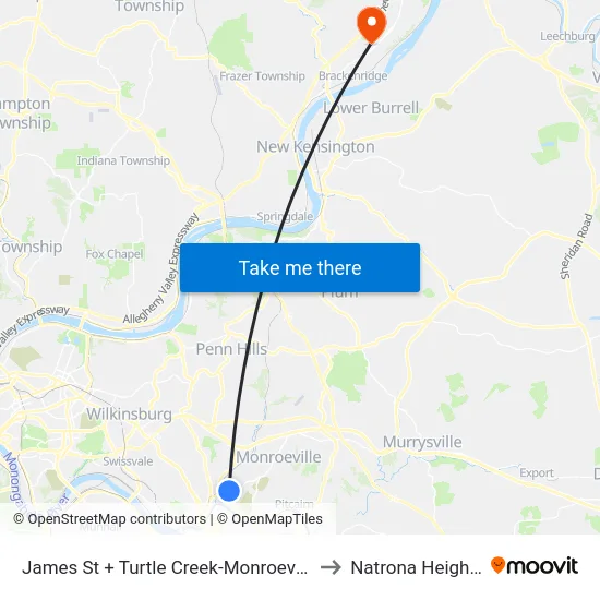 James St + Turtle Creek-Monroeville to Natrona Heights map