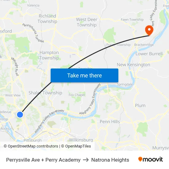 Perrysville Ave + Perry Academy to Natrona Heights map