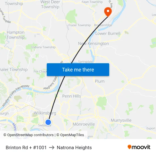 Brinton Rd + #1001 to Natrona Heights map