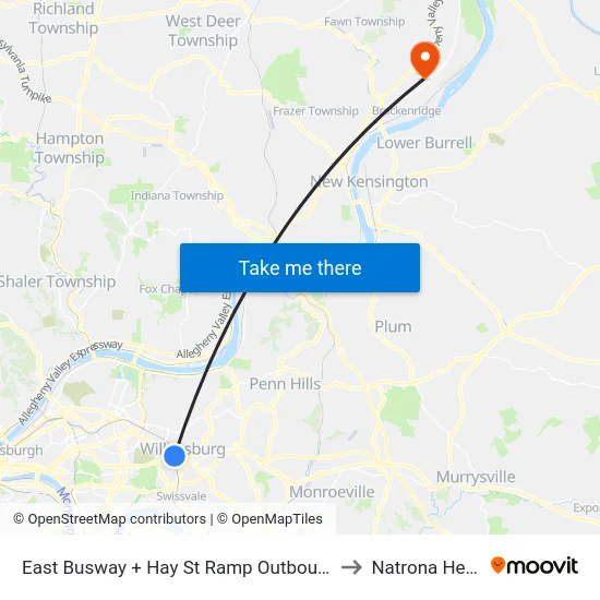 East Busway + Hay St Ramp Outbound Shelter to Natrona Heights map