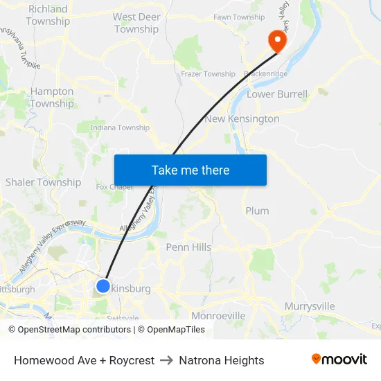 Homewood Ave + Roycrest to Natrona Heights map