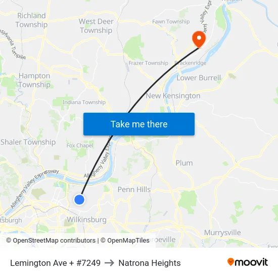 Lemington Ave + #7249 to Natrona Heights map