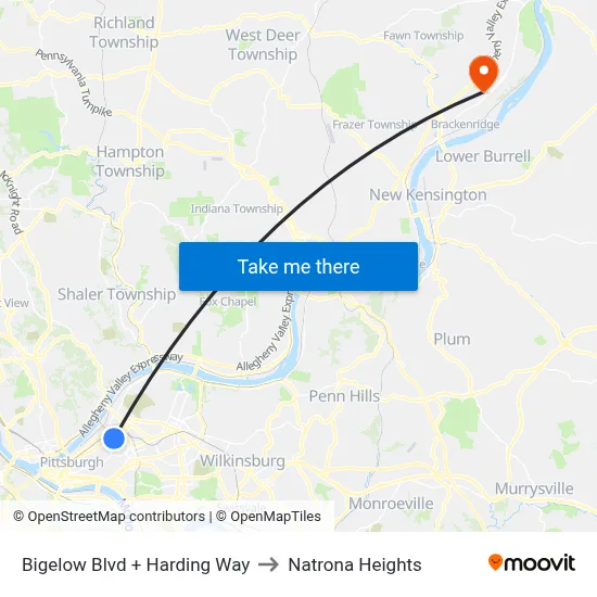 Bigelow Blvd + Harding Way to Natrona Heights map