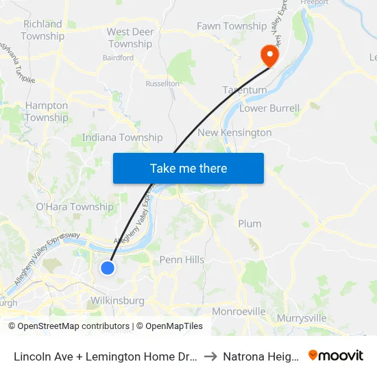 Lincoln Ave + Lemington Home Drvwy to Natrona Heights map