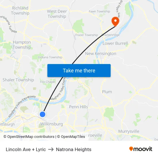Lincoln Ave + Lyric to Natrona Heights map