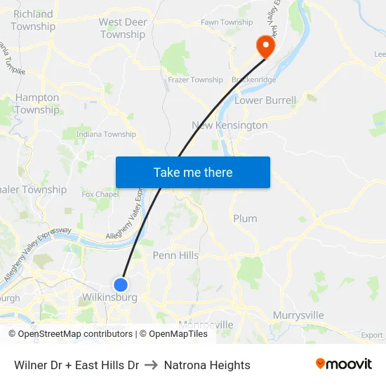 Wilner Dr + East Hills Dr to Natrona Heights map