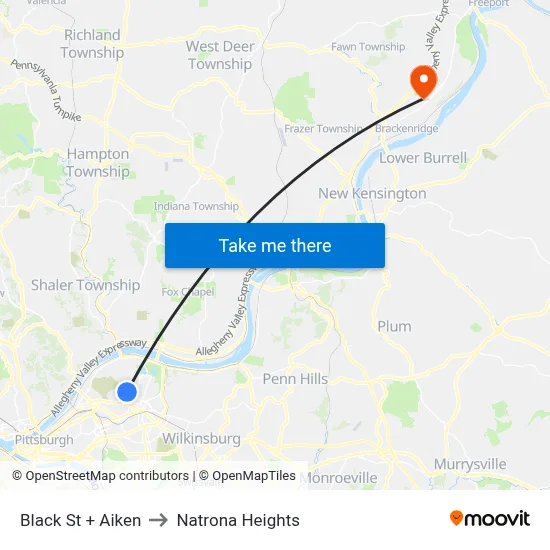 Black St + Aiken to Natrona Heights map