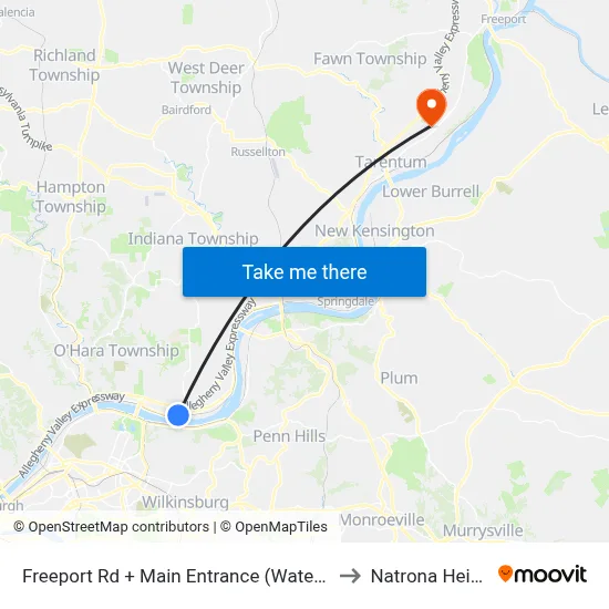 Freeport Rd + Main Entrance (Waterworks) to Natrona Heights map