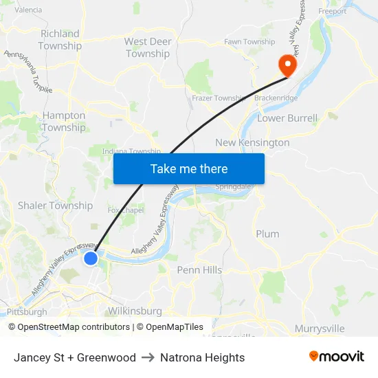 Jancey St + Greenwood to Natrona Heights map