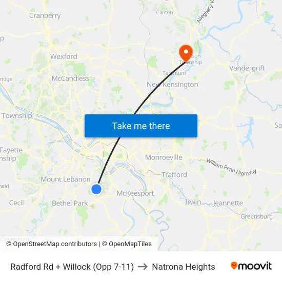 Radford Rd + Willock (Opp 7-11) to Natrona Heights map