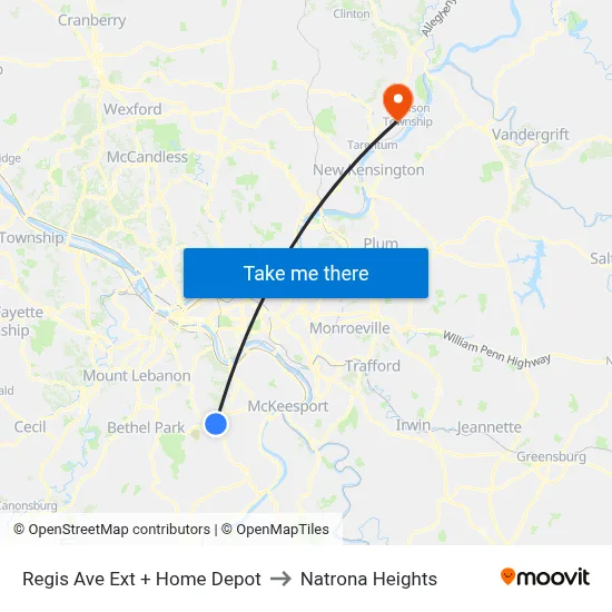 Regis Ave Ext + Home Depot to Natrona Heights map