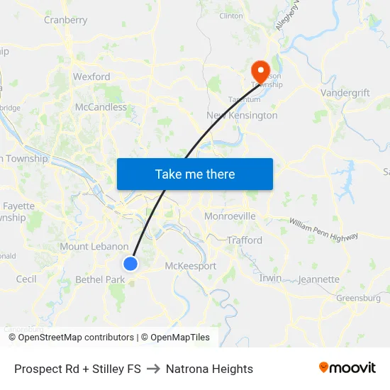 Prospect Rd + Stilley FS to Natrona Heights map