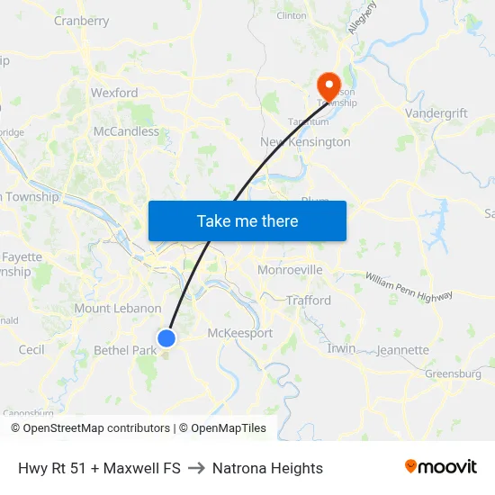 Hwy Rt 51 + Maxwell FS to Natrona Heights map