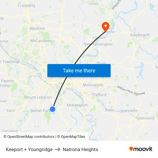 Keeport + Youngridge to Natrona Heights map