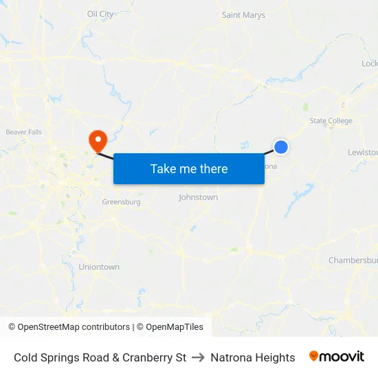 Cold Springs Road & Cranberry St to Natrona Heights map