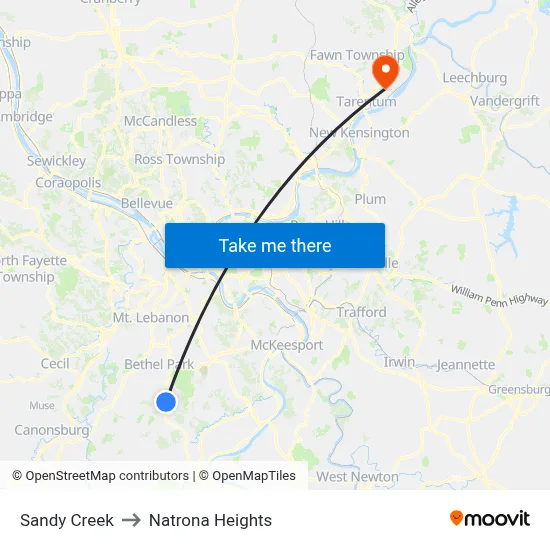 Sandy Creek to Natrona Heights map