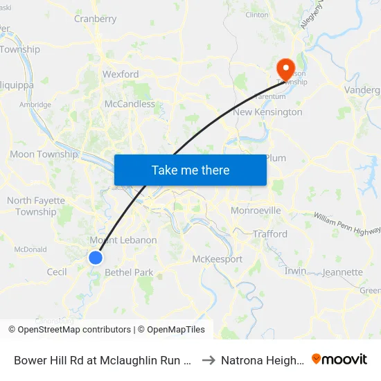 Bower Hill Rd at Mclaughlin Run Rd to Natrona Heights map