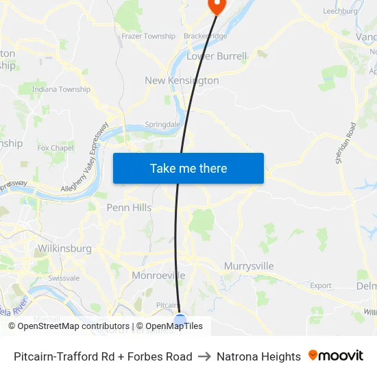 Pitcairn-Trafford Rd + Forbes Road to Natrona Heights map