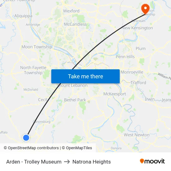 Arden - Trolley Museum to Natrona Heights map