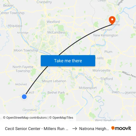 Cecil Senior Center - Millers Run Rd. to Natrona Heights map