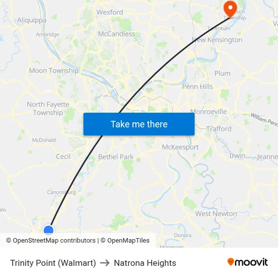 Trinity Point (Walmart) to Natrona Heights map